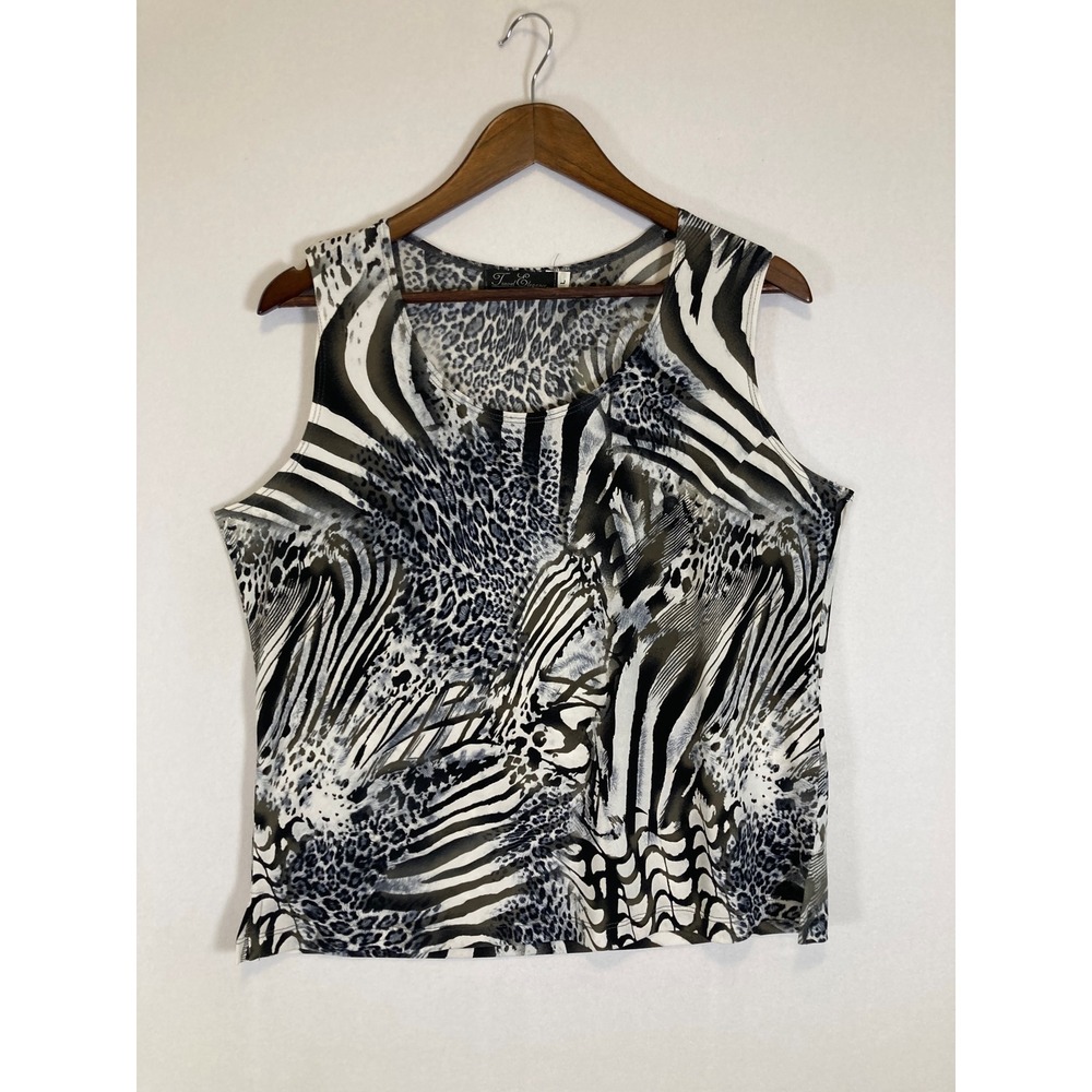 Animal Print Travel Elegance Womens Large Black White Zebra Leopard Tank Top‎